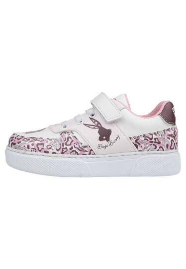 Unisex Çocuk Vegan Deri Cırt Cırtlı Beyaz Sneakers - Warner Bros Looney Tunes B for Bugs Bunny Tasarım (1)