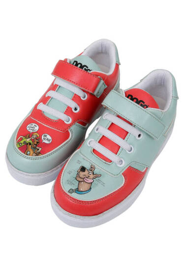 Unisex Çocuk Vegan Deri Cırt Cırtlı Çok Renkli Sneakers - Warner Bros Hungry Doo Scooby Doo Tasarım