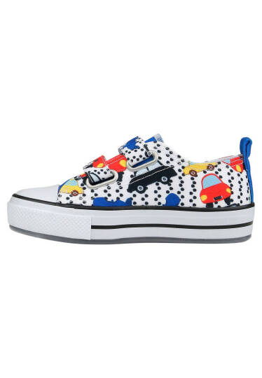 Unisex Çocuk Vegan Işıklı Cırt Cırtlı Beyaz Sneakers - Just Go Somewhere Tasarım - 6