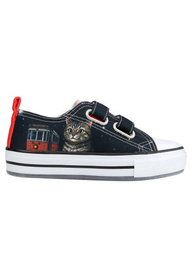 Unisex Çocuk Vegan Işıklı Cırt Cırtlı Siyah Sneakers - Paws on Taksim Tasarım