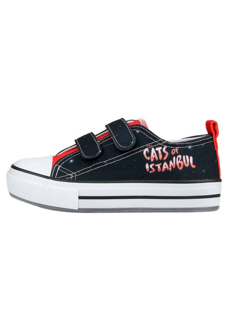 Unisex Çocuk Vegan Işıklı Cırt Cırtlı Siyah Sneakers - Paws on Taksim Tasarım - 3