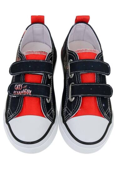 Unisex Çocuk Vegan Işıklı Cırt Cırtlı Siyah Sneakers - Paws on Taksim Tasarım - 4