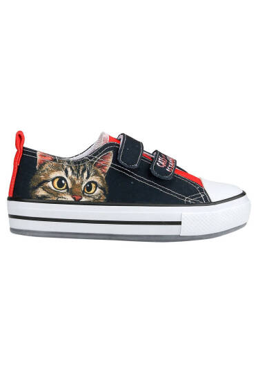 Unisex Çocuk Vegan Işıklı Cırt Cırtlı Siyah Sneakers - Paws on Taksim Tasarım - 6
