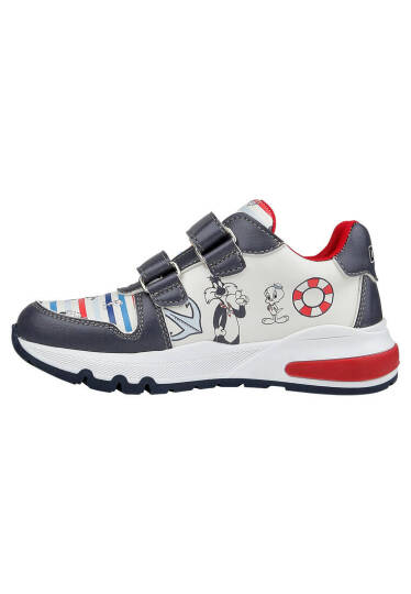 Unisex Kids Vegan Leather Velcro Navy Sneakers - Warner Bros Marine Tunes Looney Tunes - 6