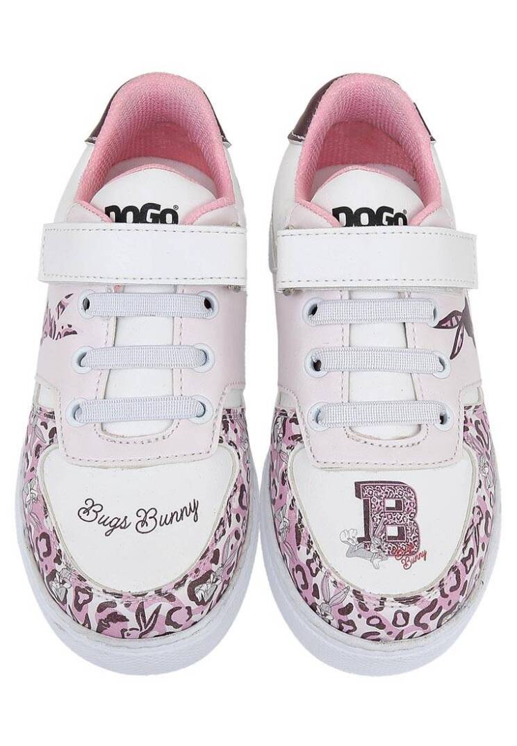Unisex Kids' Vegan Leather Velcro White Sneakers - Warner Bros Looney Tunes B for Bugs Bunny Design - 3
