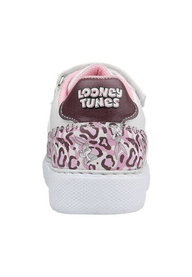 Unisex Kids' Vegan Leather Velcro White Sneakers - Warner Bros Looney Tunes B for Bugs Bunny Design - 8