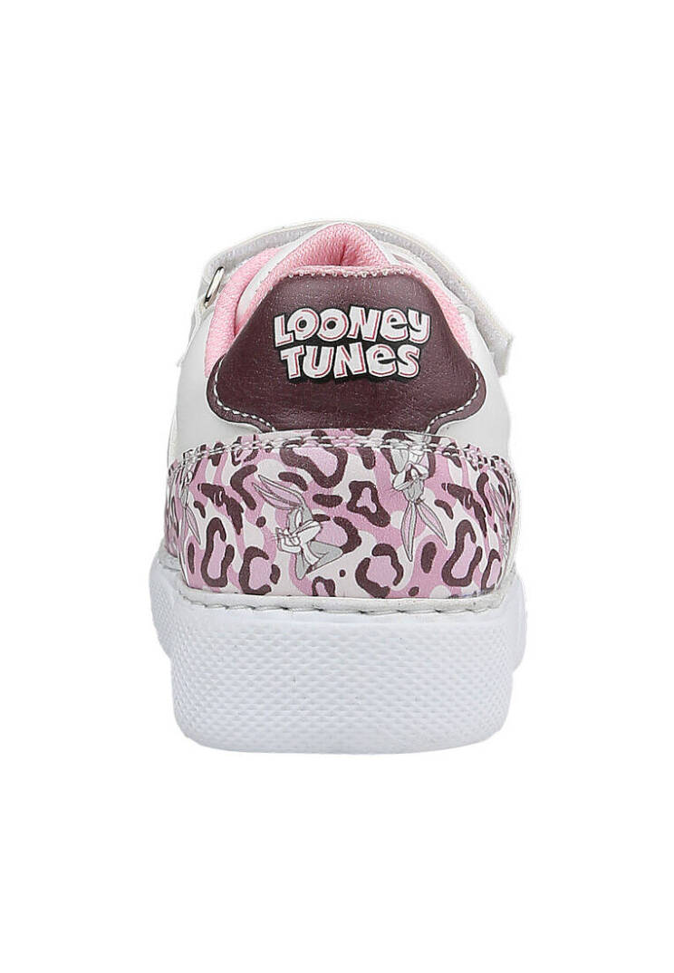 Unisex Kids' Vegan Leather Velcro White Sneakers - Warner Bros Looney Tunes B for Bugs Bunny Design - 8