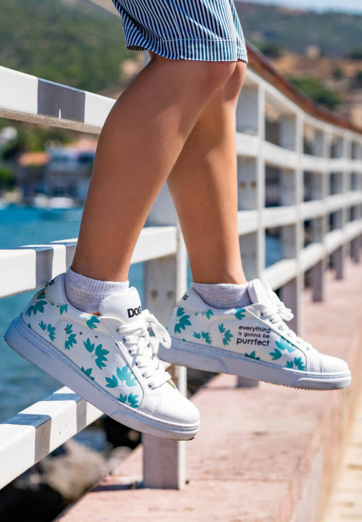 Unisex Kids Vegan Leather White Sneakers - Everything is Gonna Be Purrfect - 3