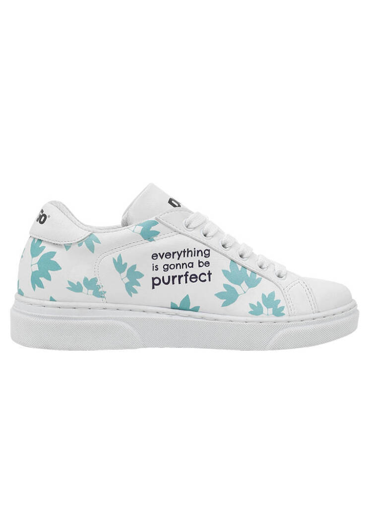 Unisex Kids Vegan Leather White Sneakers - Everything is Gonna Be Purrfect - 5