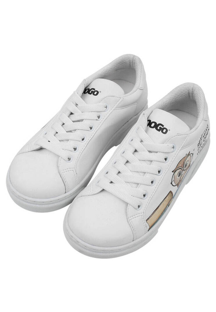 Unisex Kids Vegan Leather White Sneakers - The Wise Owl - 2