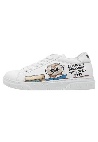 Unisex Kids Vegan Leather White Sneakers - The Wise Owl - 3