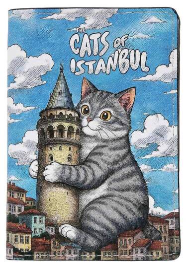 Unisex Vegan Blue Passport Holder - Galata Cat - 2