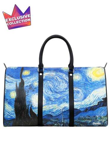 Unisex Vegan Deri Çok Renkli Seyahat Çantası - Vincent van Gogh Starry Night Tasarım - 2