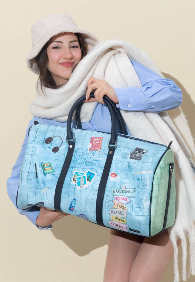 Unisex Vegan Deri Mavi Seyahat Çantası - Ready to Travel Tasarım - 1
