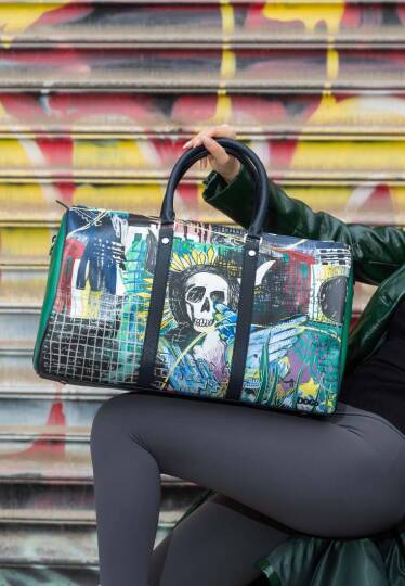 Unisex Vegan Leather Black Travel Bag - I Need Art