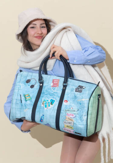 Unisex Vegan Leather Blue Travel Bag - Ready to Travel