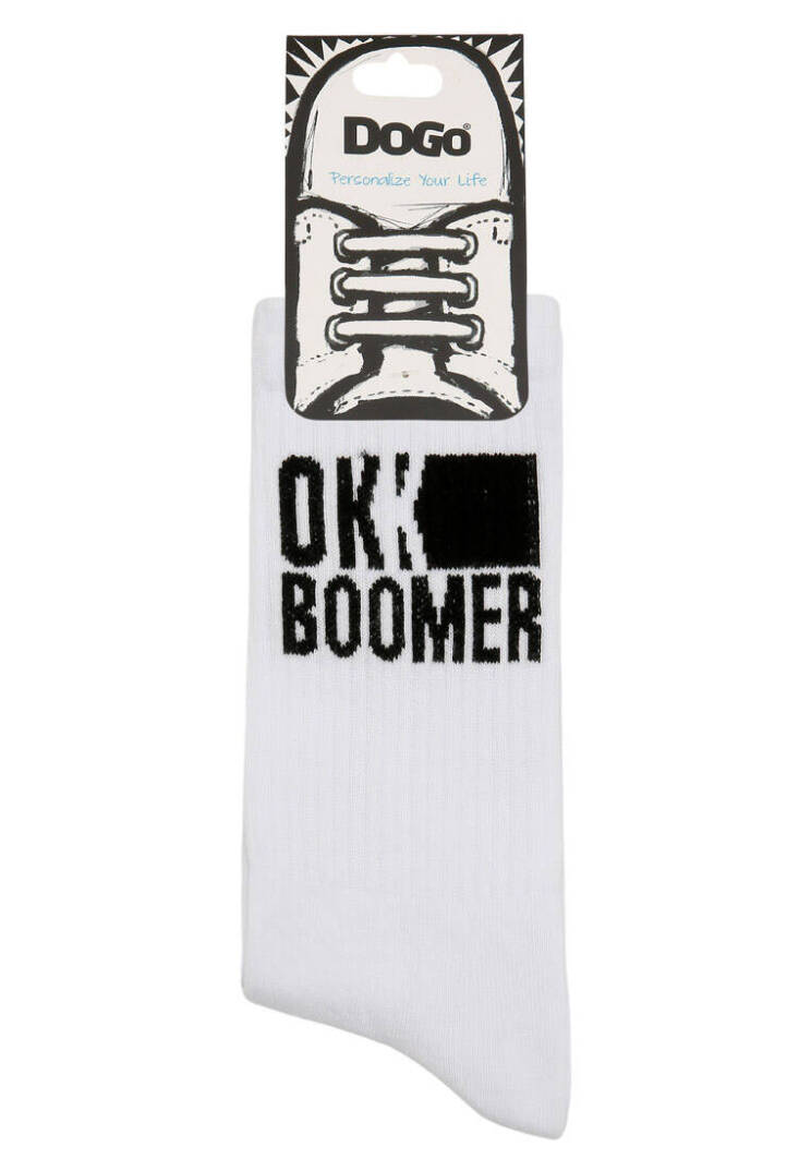 Unisex Vegan White Socks - Ok Boomer - 5