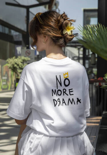 Unisex Vegan White T-Shirt - No More Drama - 5
