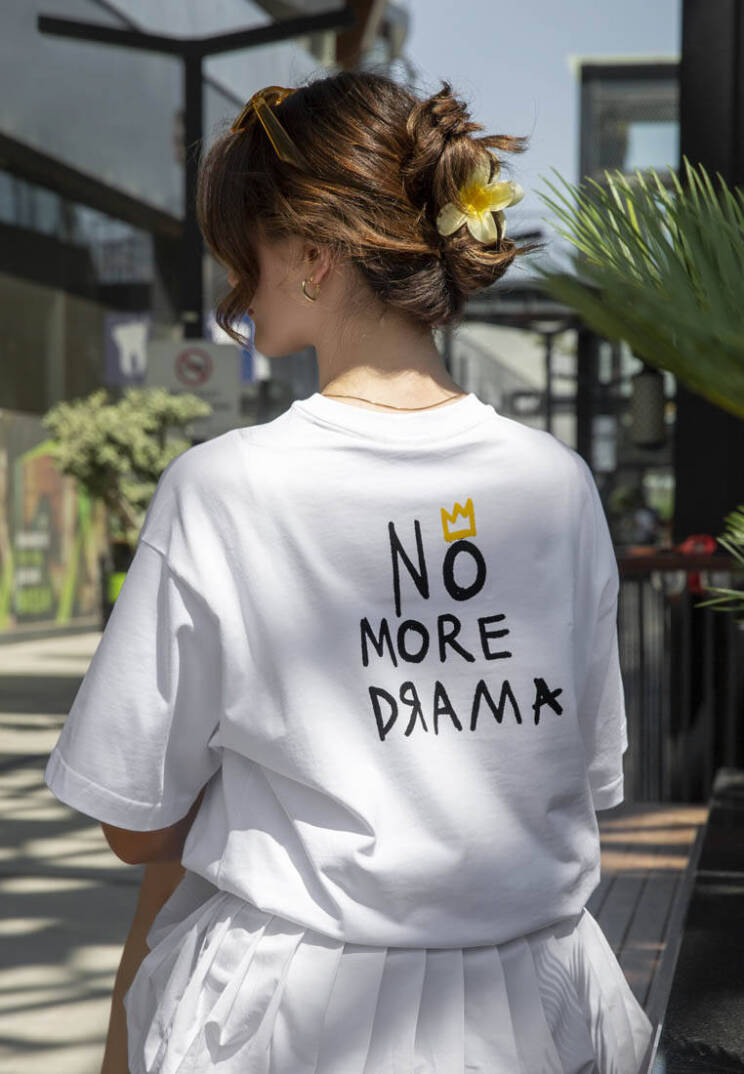 Unisex Vegan White T-Shirt - No More Drama - 5