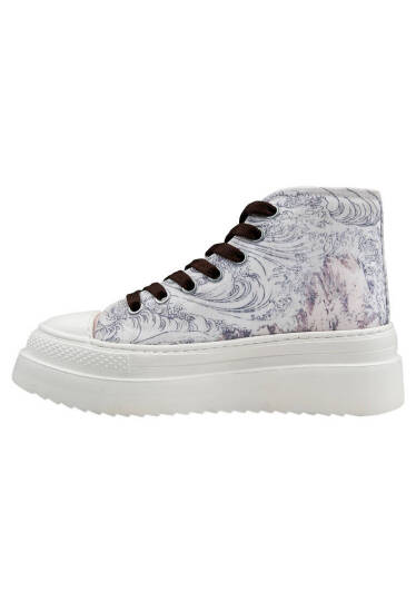 Women Vegan Beige Platform High Sneakers - Japanese Waves - 5