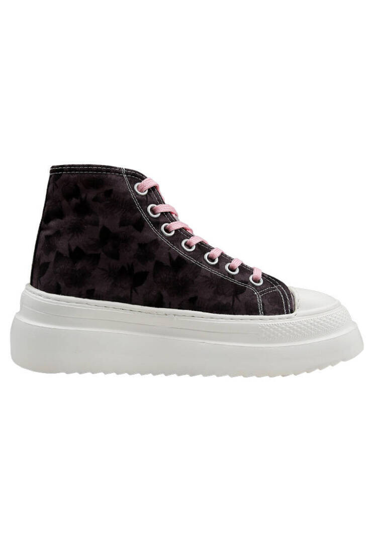 Women Vegan Brown Platform High Sneakers - Brown Tropical - 3