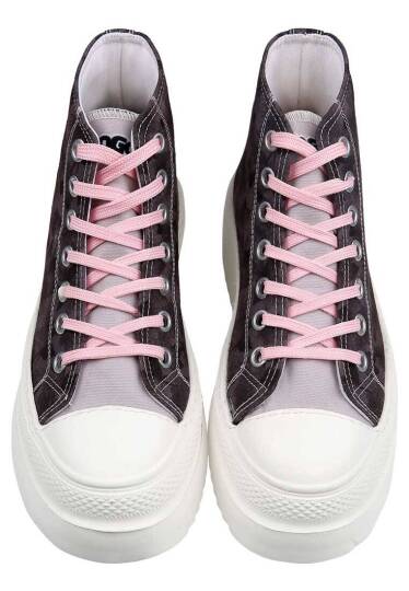 Women Vegan Brown Platform High Sneakers - Brown Tropical - 4