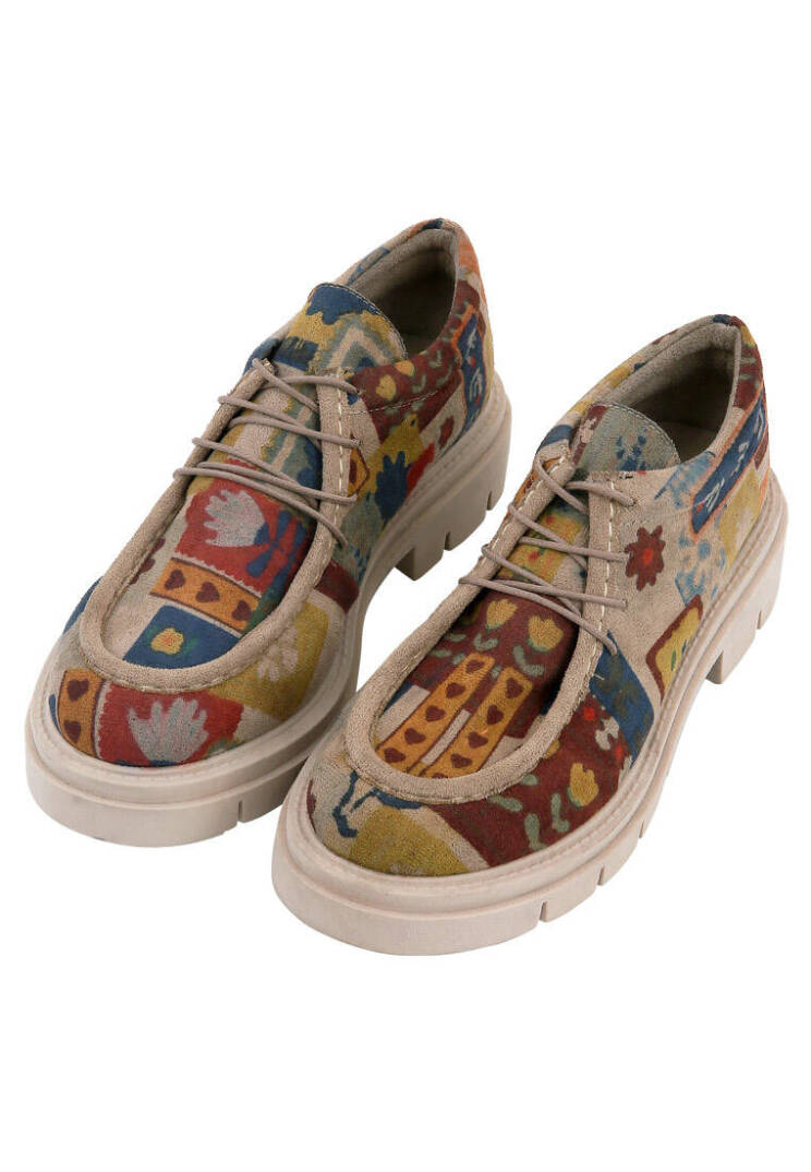 Women Vegan Cream Loafers - Anatolian Patterns - 1