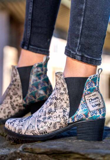 Women Vegan Leather Beige Ankle Boots - Let Your Dreams Be Your Wings