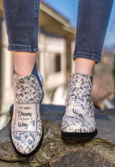 Women Vegan Leather Beige Ankle Boots - Let Your Dreams Be Your Wings - 3