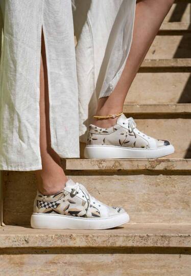 Women Vegan Leather Beige Platform Sneakers - Bloom and Grow - 8