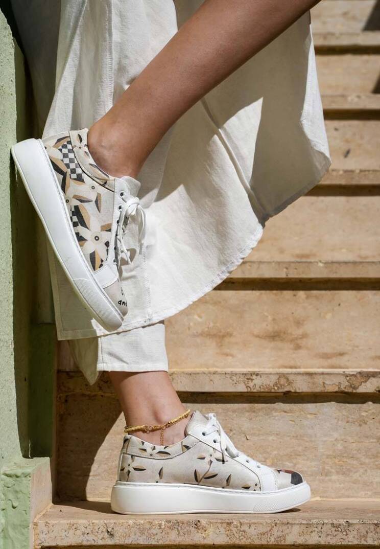 Women Vegan Leather Beige Platform Sneakers - Bloom and Grow - 9