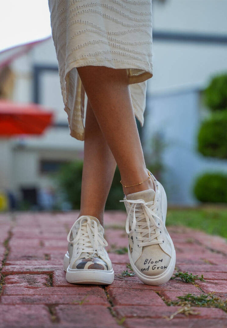 Women Vegan Leather Beige Platform Sneakers - Bloom and Grow - 10