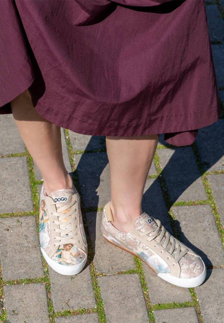Women Vegan Leather Beige Sneakers - Angels Dream - 1