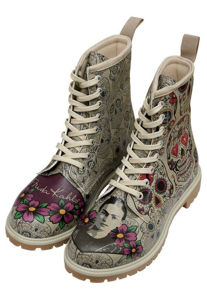 Women Vegan Leather Beige Tall Boots - Remembrance Of Frida Kahlo - 1