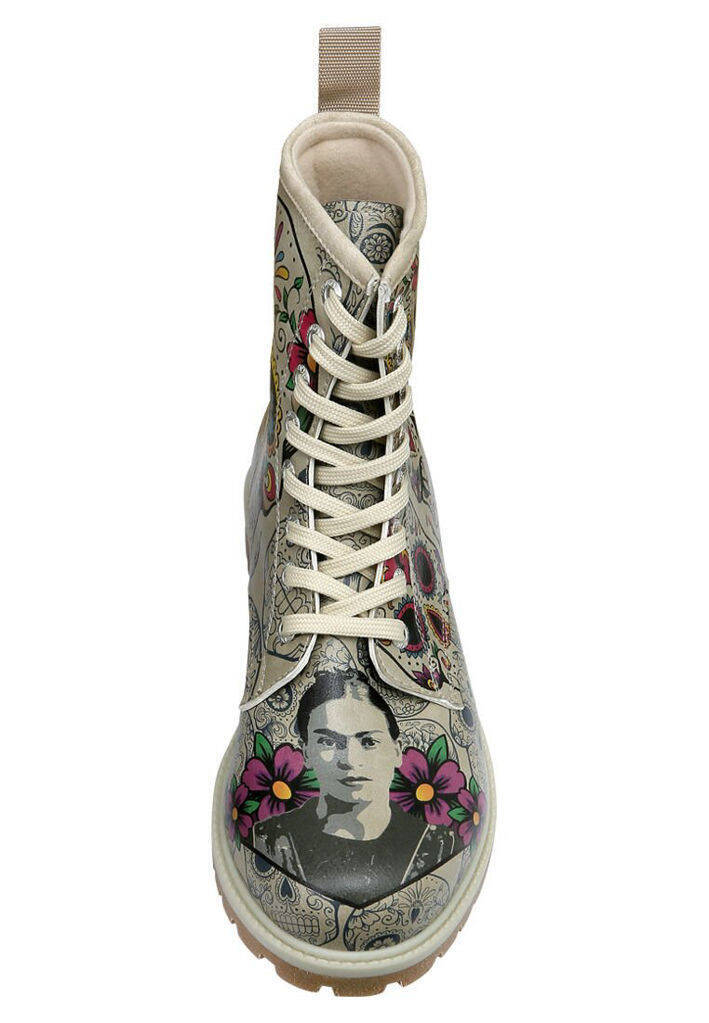 Women Vegan Leather Beige Tall Boots - Remembrance Of Frida Kahlo - 5