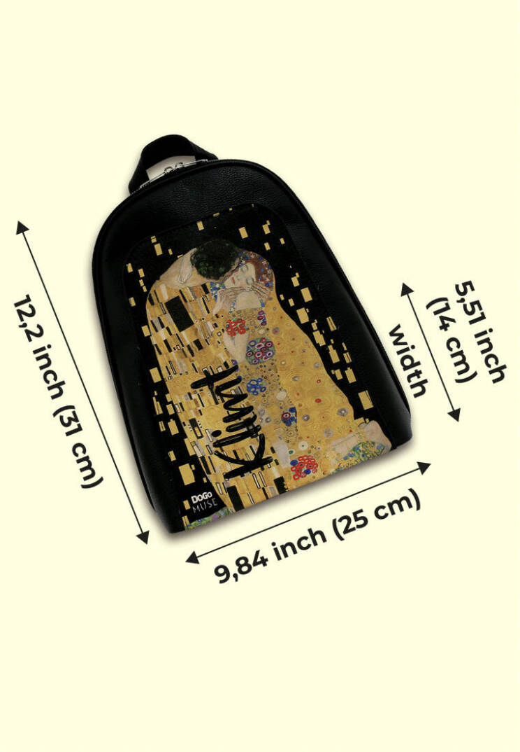 Women Vegan Leather Black Backpack - Gustav Klimt The Kiss Muse - 5