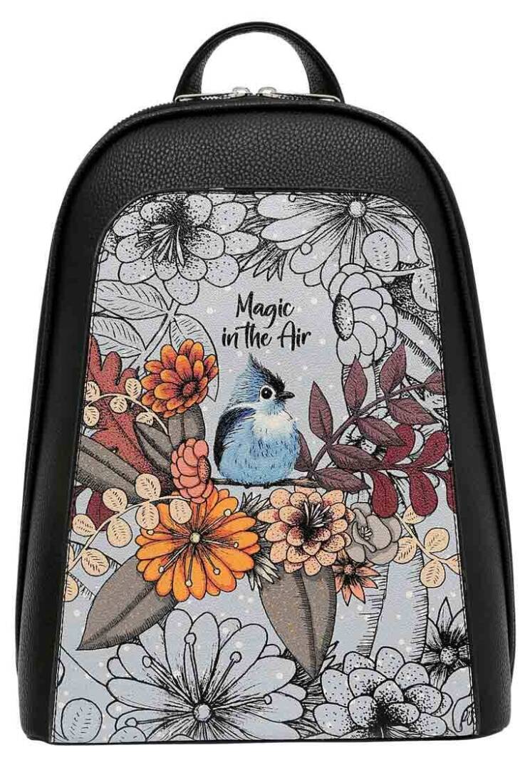 Women Vegan Leather Black Backpack - Magic in the Air - 1