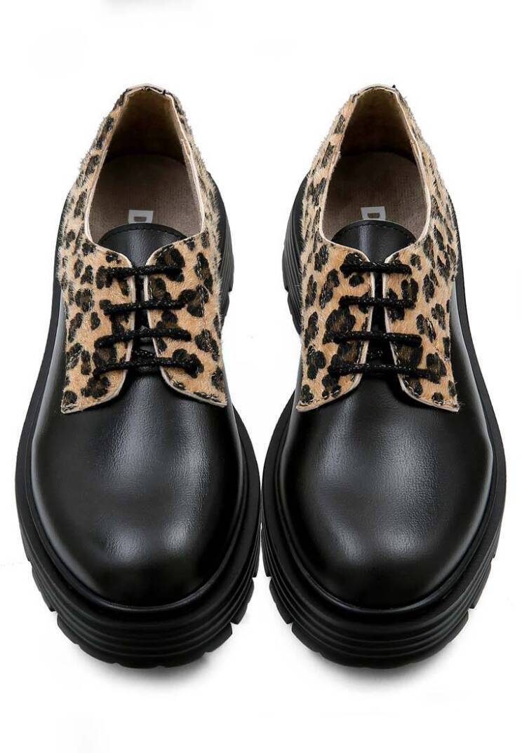 Women Vegan Leather Black Casual Shoes - Black Leo - 2