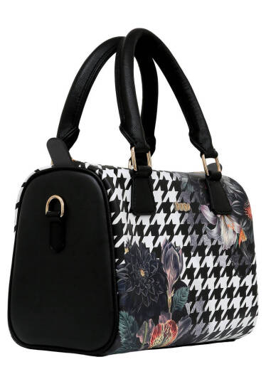 Women Vegan Leather Black Handbag - Black Majestic Garden - 3