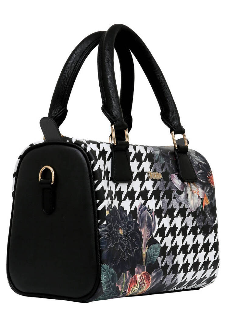 Women Vegan Leather Black Handbag - Black Majestic Garden - 3