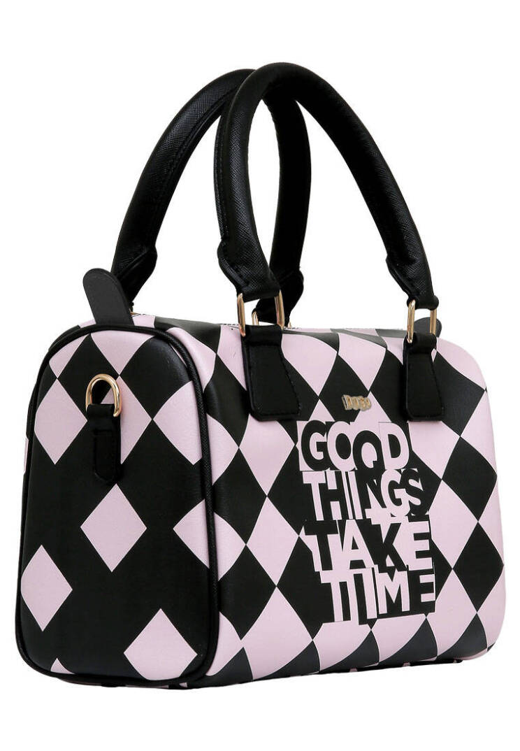 Women Vegan Leather Black Handbag - Good Things Take Time - 3
