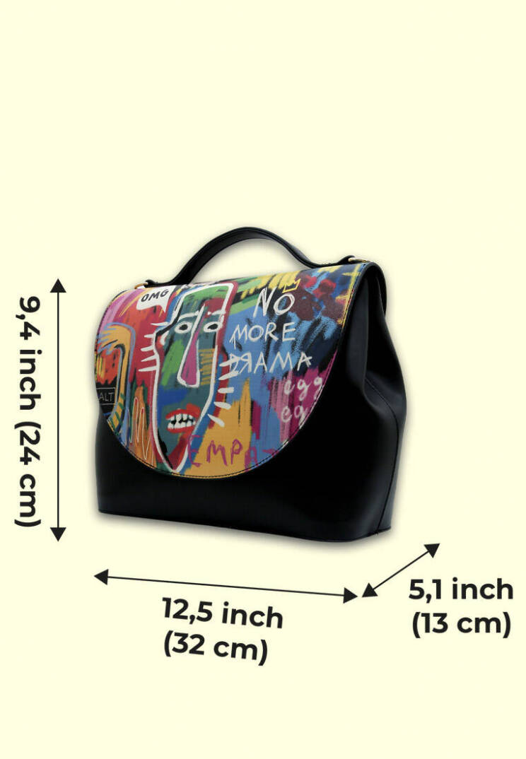 Women Vegan Leather Black Handbag - No More Drama - 7