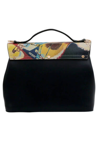 Women Vegan Leather Black Handbag - Vasily Kandinsky Cannons Muse - 4