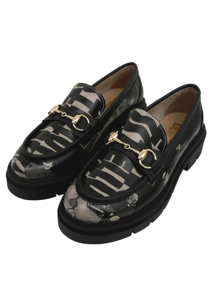 Women Vegan Leather Black Loafers - Supper BlackWhite - 1