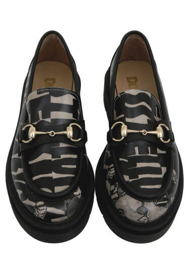 Women Vegan Leather Black Loafers - Supper BlackWhite - 3