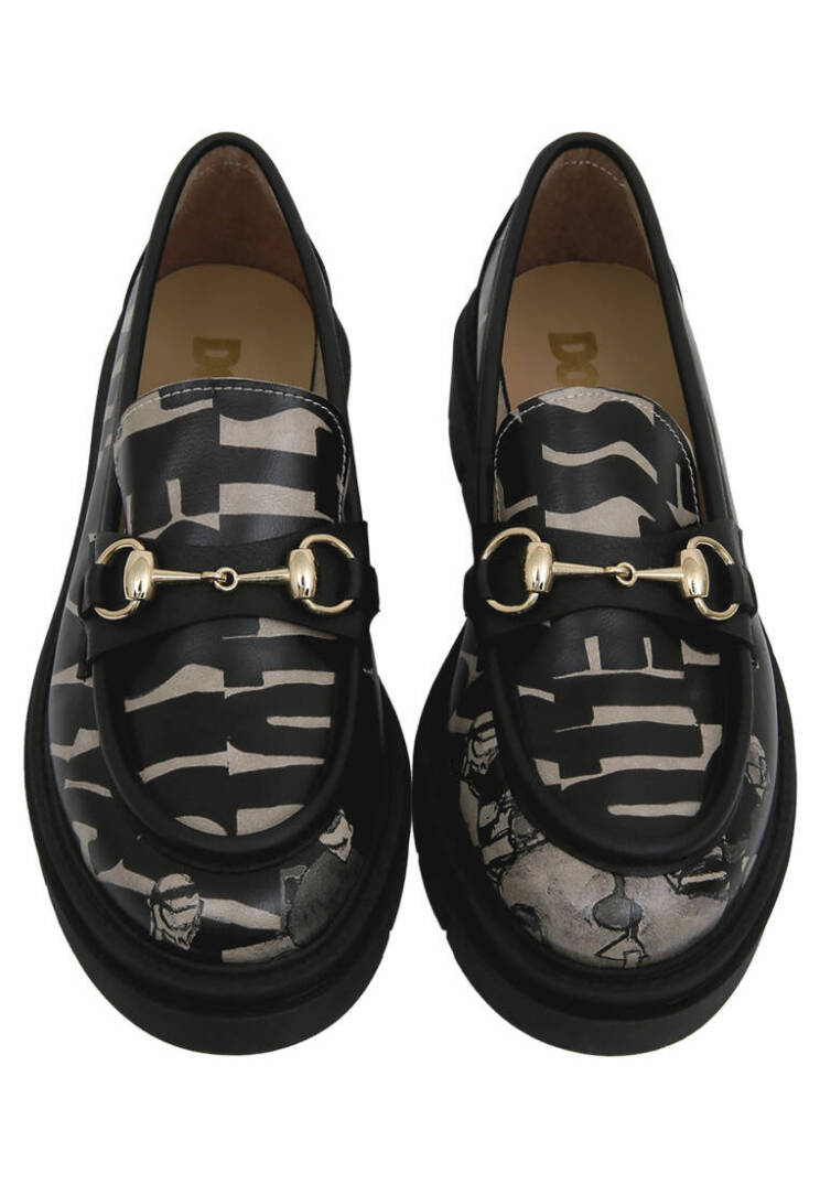 Women Vegan Leather Black Loafers - Supper BlackWhite - 3