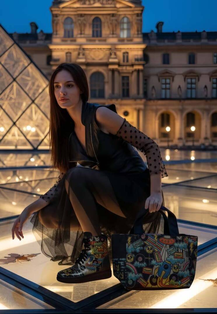 Women Vegan Leather Black Medium Tote Bag - Stay Groovy - 2