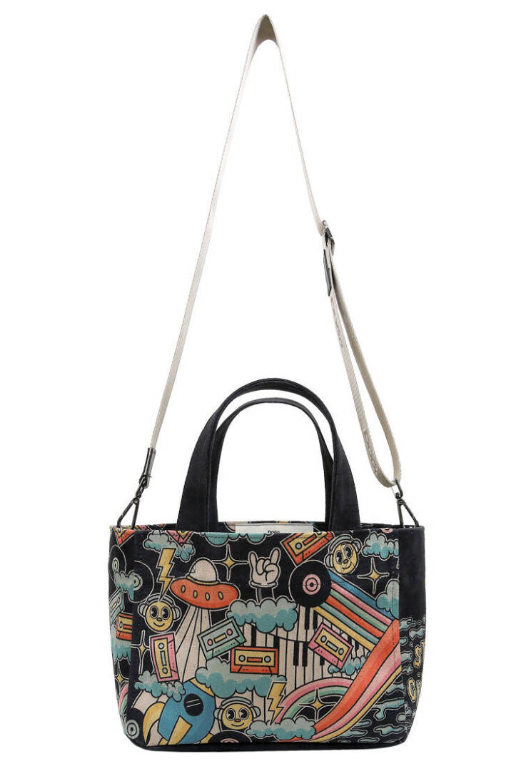 Women Vegan Leather Black Medium Tote Bag - Stay Groovy - 3