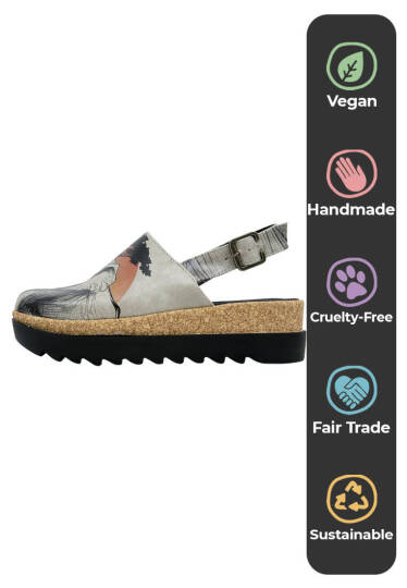 Women Vegan Leather Black Platform Sandals - Sunset Animals - 5