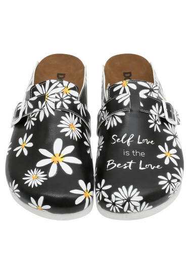 Women Vegan Leather Black Slippers - Self Love is the Best Love - 2